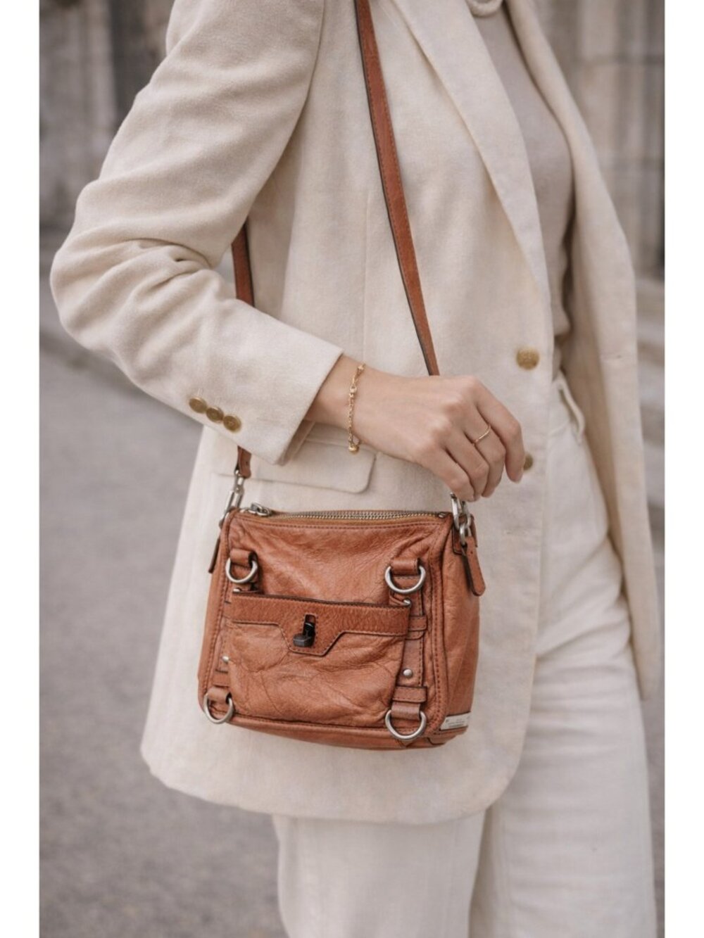 Sanctuary Leather Crossbody Bag Brown Distressed Leather Small Shoulder Bag Zip